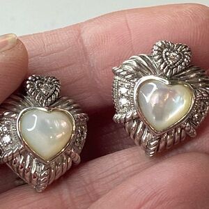 Judith Ripka Silver Heart Earrings with Pearl and Diamond Accents